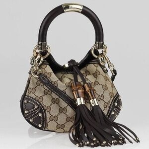 Gucci Beige and Black Shoulder Bag with Tassels